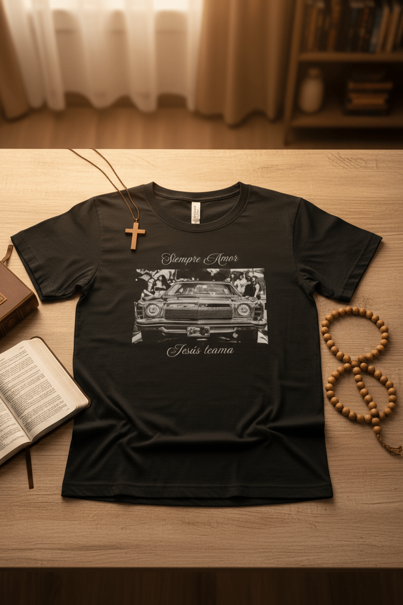 Lowrider Christian Streetwear Tee – Siempre Amor Unisex Shirt - Havenly Essentials - T-Shirt - Printify - 96500337438613644267 - - Lowrider Christian Streetwear Tee – Siempre Amor Unisex Shirt