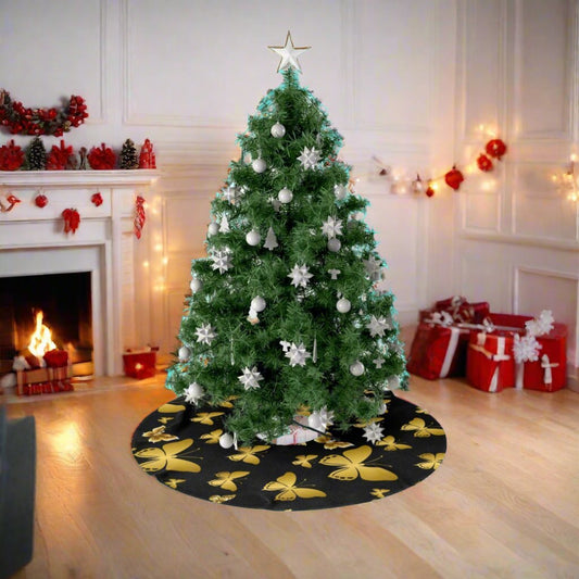 Golden Butterflies Christmas Tree Skirts - Havenly Essentials - Home Decor - Printify - 17800837003002158871 - Golden Butterflies Christmas Tree Skirts