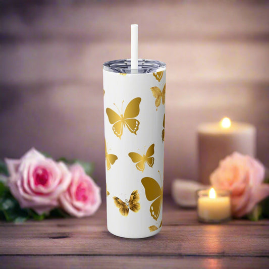 Golden Butterfly Tumbler with Straw, 20oz - Havenly Essentials - Mug - Printify - 11648882934244080623 - Golden Butterfly Tumbler with Straw, 20oz