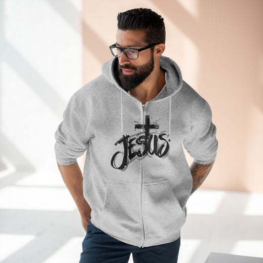 Jesus and Cross Zip Hoodie - Havenly Essentials - Hoodie - Printify - 33031372137923087195 - Jesus and Cross Zip Hoodie