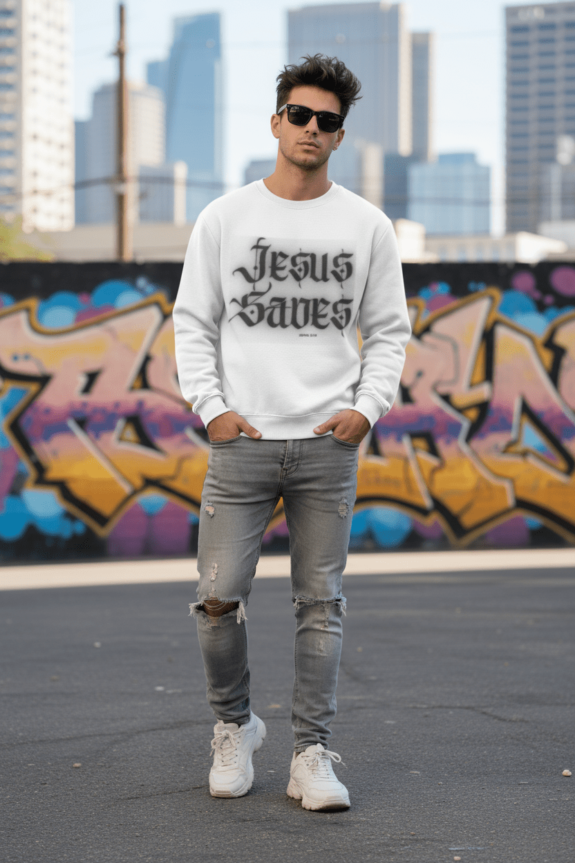 Jesus Saves – Champion Sweatshirt | Faith, Hope & Grace Apparel - Havenly Essentials - Sweatshirt - Printify - 44847205677727497673 -  - Jesus Saves – Champion Sweatshirt | Faith, Hope & Grace Apparel